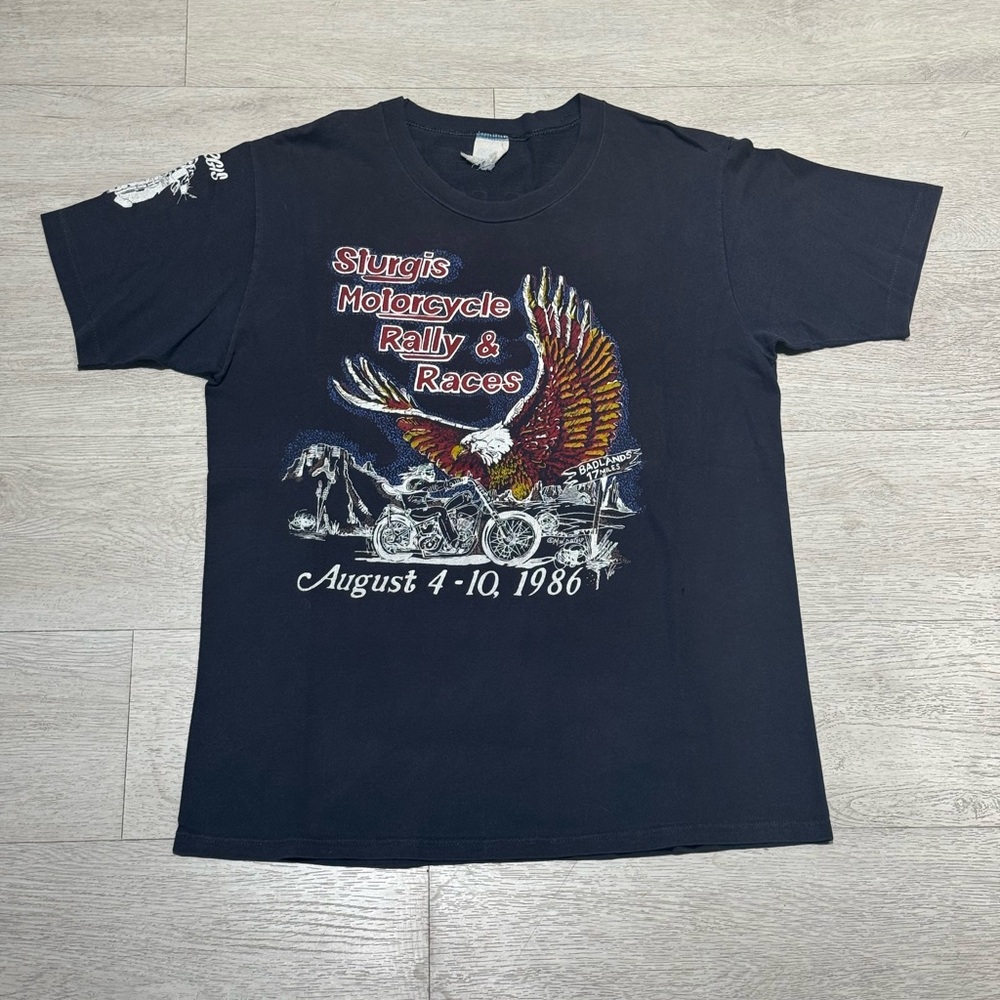 Vintage Sturgis 1986 Bike Rally T Shirt Black Single Stitch Motorcycle Size L